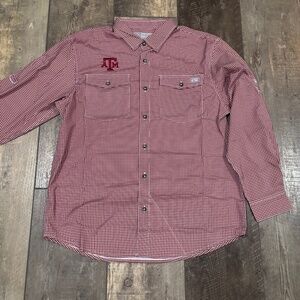Texas A&M Drake Large Gingham Maroon Long-Sleeved Button Down (New with Tags)